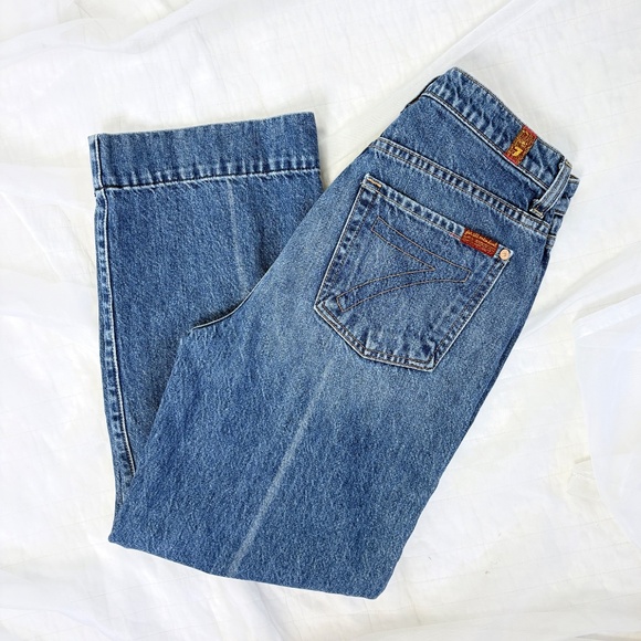 74AM Baby Jo Crop Jeans  Wide Leg Cropped Havana Rigid Blue Denim Sz 28 - Picture 1 of 5